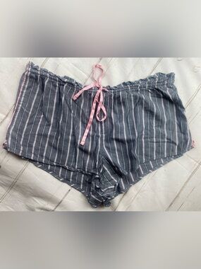 Victoria's Secret Pink and Grey Stripe Sleep Shorts with Pink Drawstring